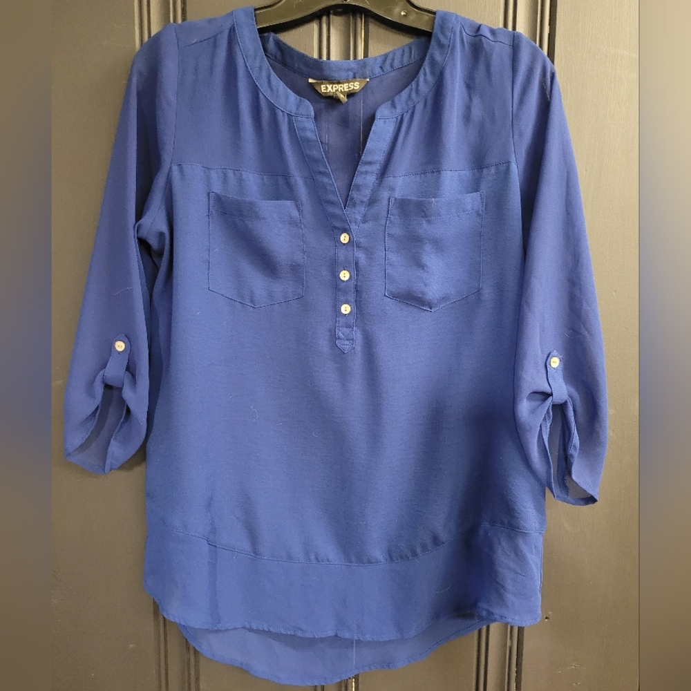 Express Royal Blue Button-Front Blouse